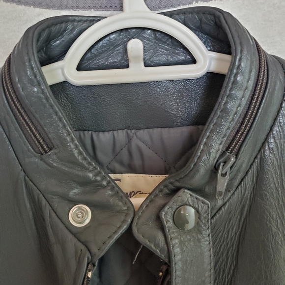 Men's Simpsons Vintage Gray Leather Bomber Jacket - Picture 4 of 7